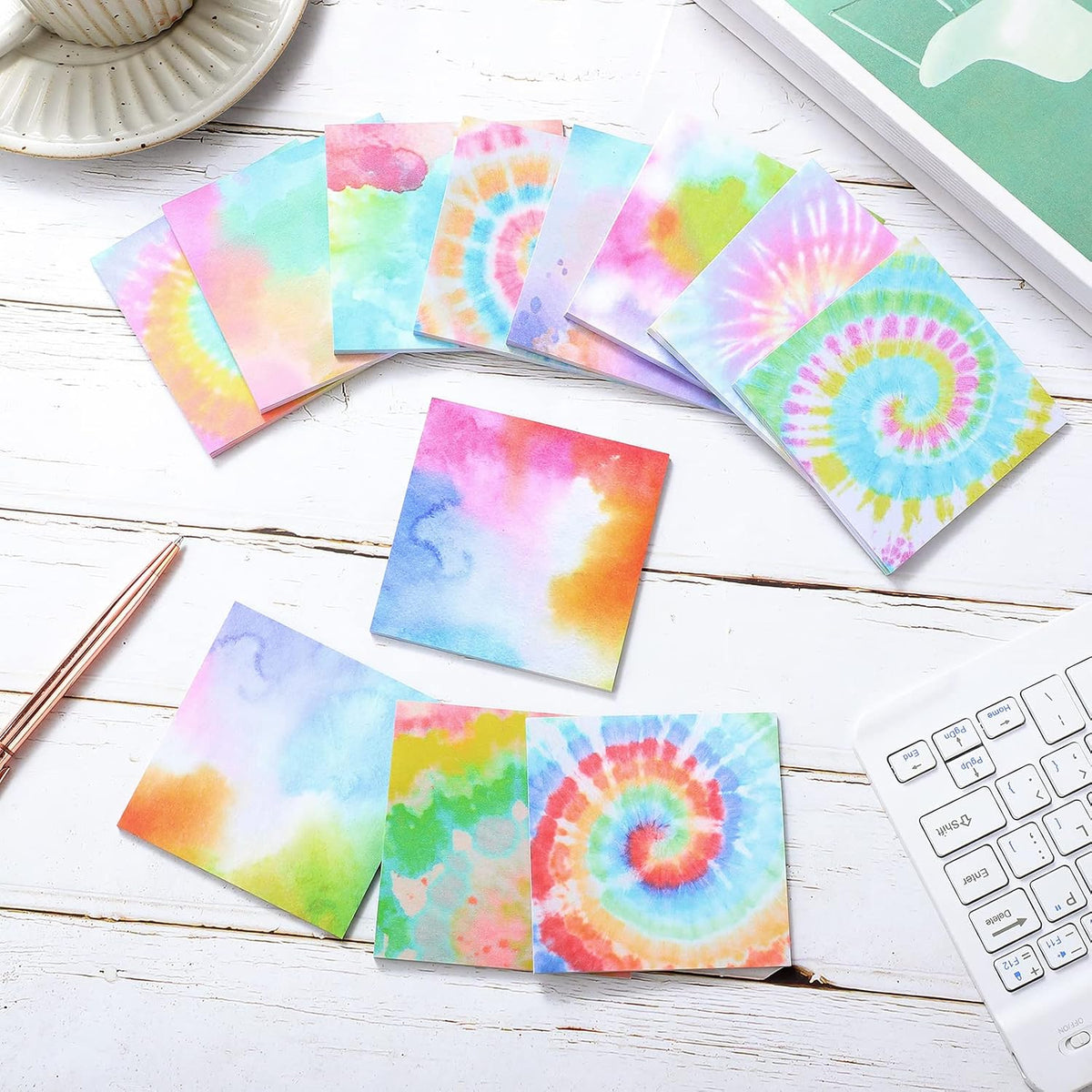 Eaasty 12 Pcs Rainbow Sticky Notes Tie Dye Pastel Sticky Note, 3 x 3 Inch