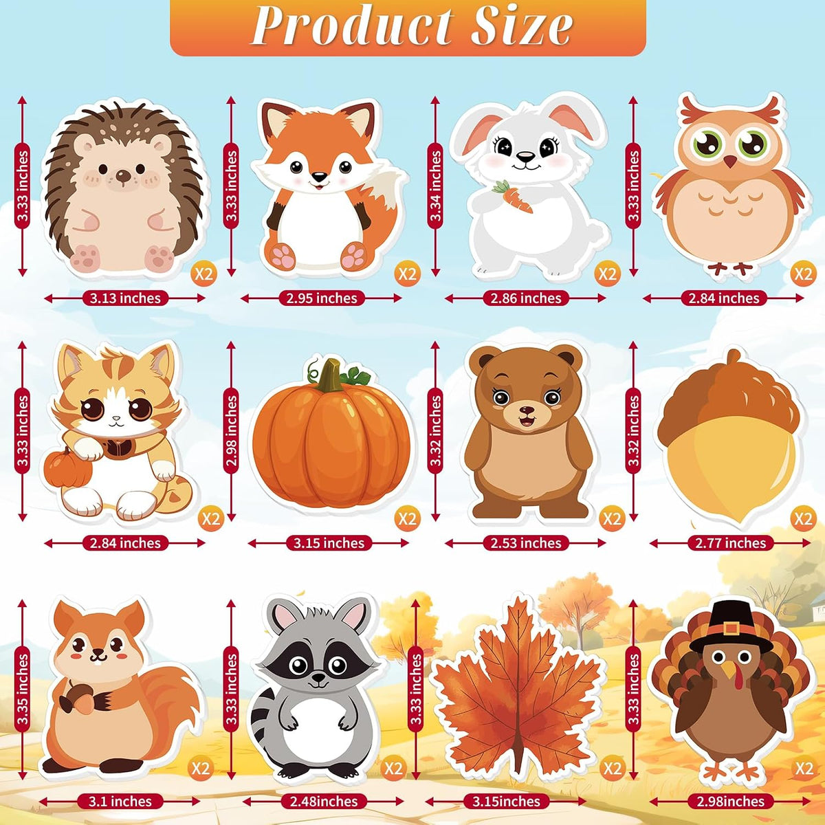 Fall Sticky Notes Cute Autumn Animal Notepads 24Pack 480 Sheets