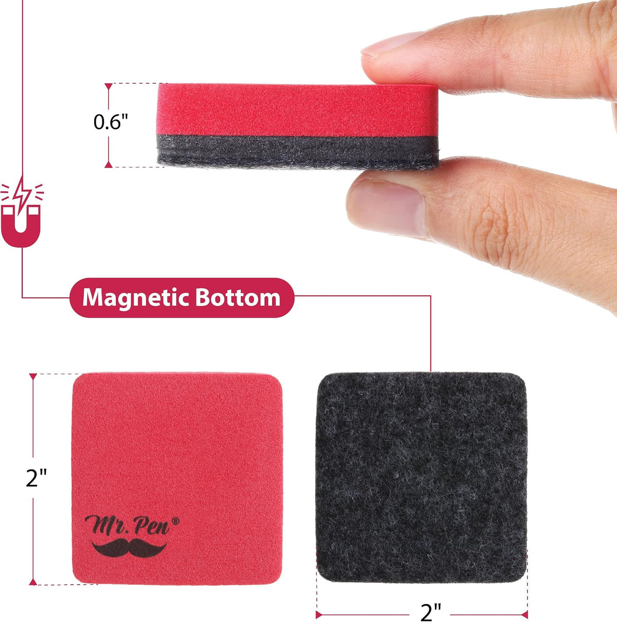 Mr. Pen- Mini Magnetic Dry Erase Erasers, 2" x 2", 24 Pack