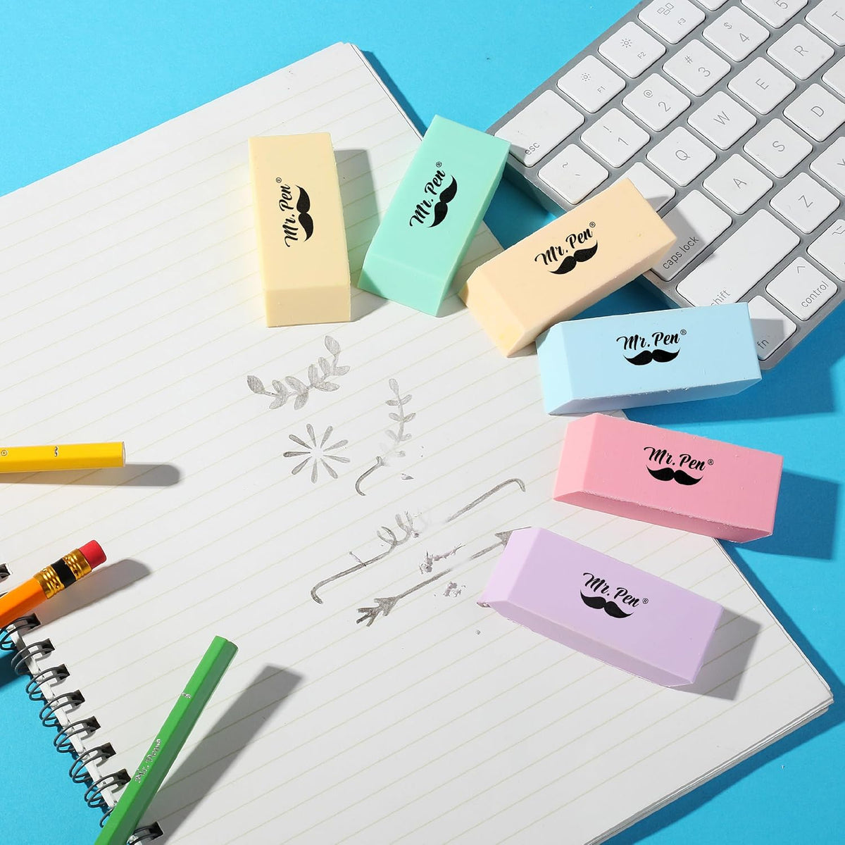 Mr. Pen- Pencil Eraser, 12 Pack, Pastel Colors