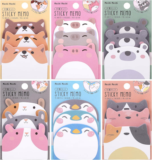 6 Pack Cute Animal Shape Sticky Notes, 270 Sheets