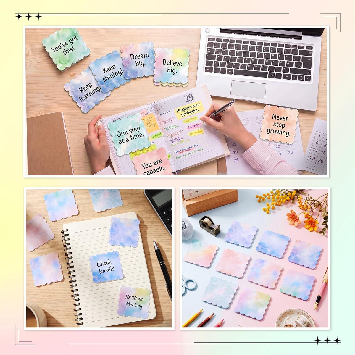 9 Pcs Scalloped Sticky Notes 3x3 Inch,Watercolor