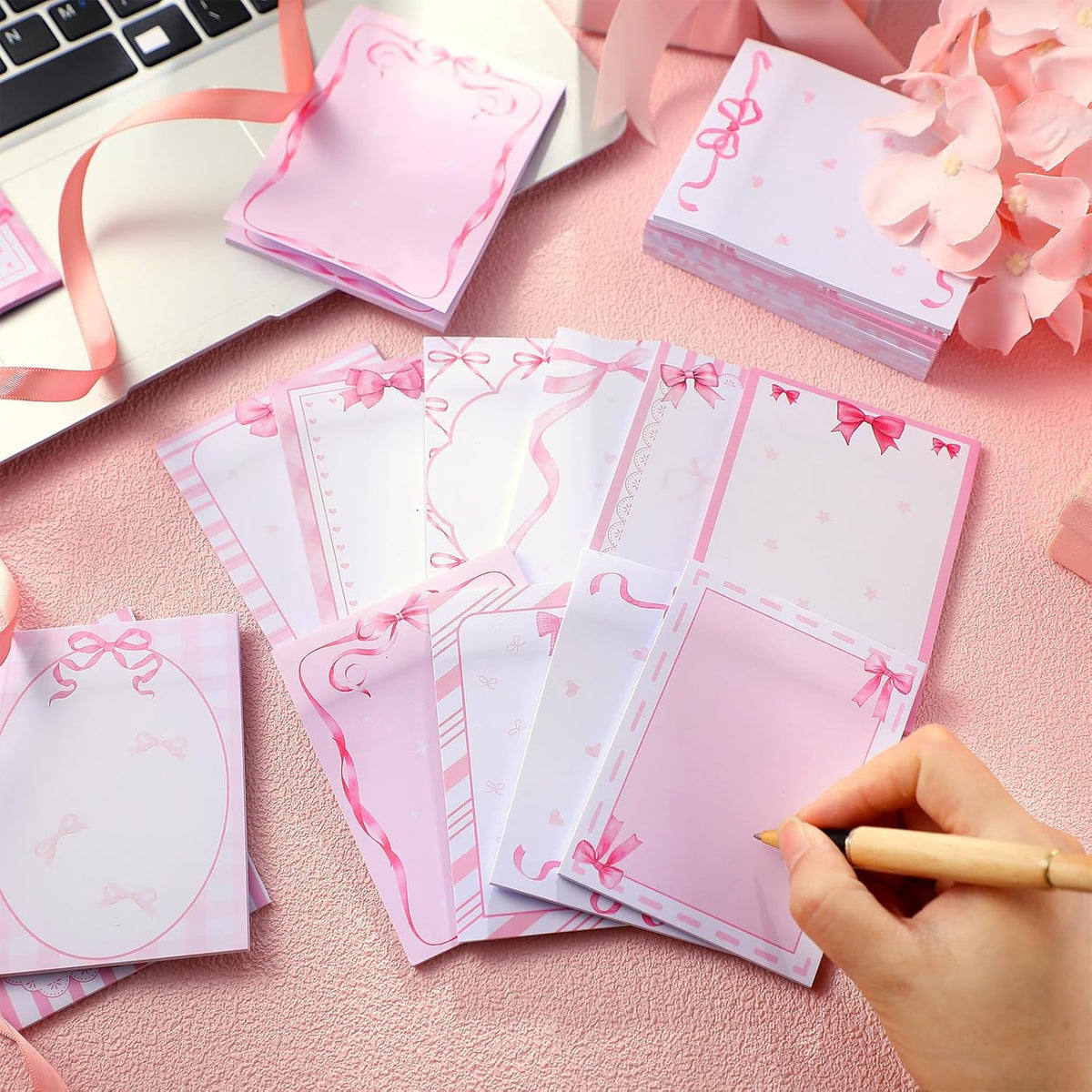 Thenshop 24 Pcs/720 Sheets Coquette Pink Bow Sticky Notes Bow Self Stick Notepad to Do List Writing Memo Pads Goodies Bags Fillers for Birthday Party Favors Rewards Gifts Home Office, 4 x 3 Inches