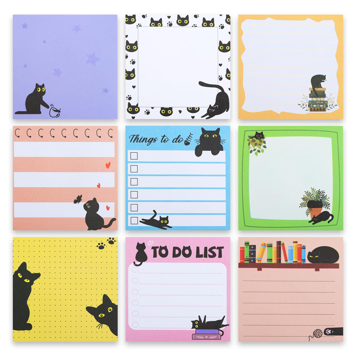 12 Pads Cute Sticky Notes - Kawaii Kitty Animal Note Pads Bulk, Fun Feline Cartoon Self-Adhesive Memo Tabs & Page Markers, Unique Stationery Gift for Veterinary Office, School & Party Supplies