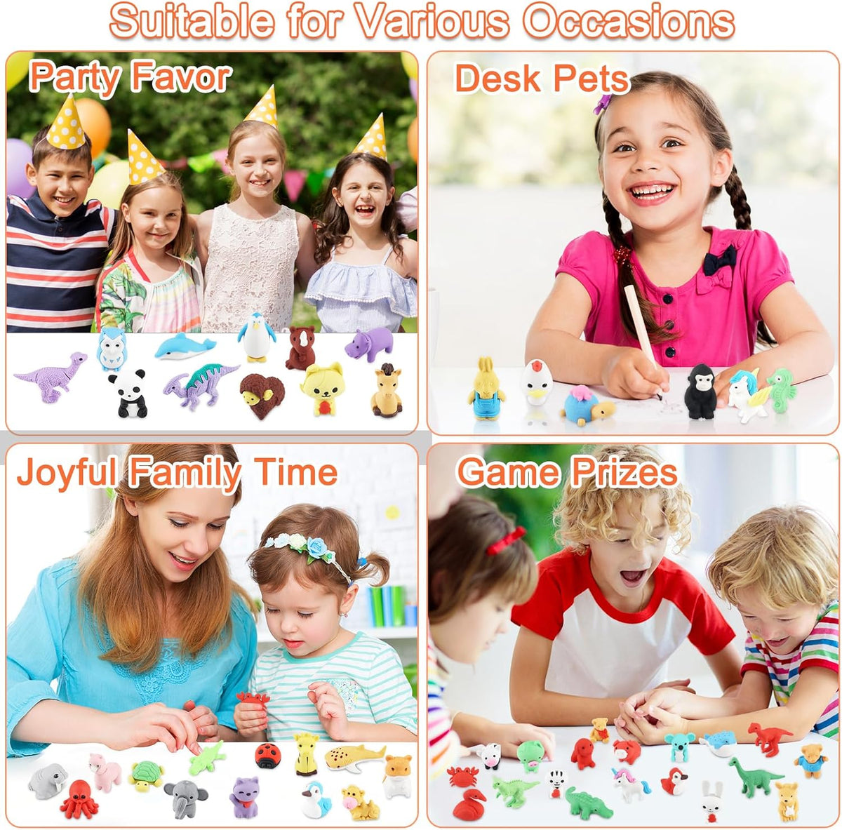 URSKYTOUS 80Pcs Animal Erasers Kids Desk Pets Pencil Erasers 3D Puzzle Eraser Bulk Fun Cute Mini Animal Eraser Toys for Classroom Rewards, Game Prizes, Treasure Box, Easter Egg Fillers