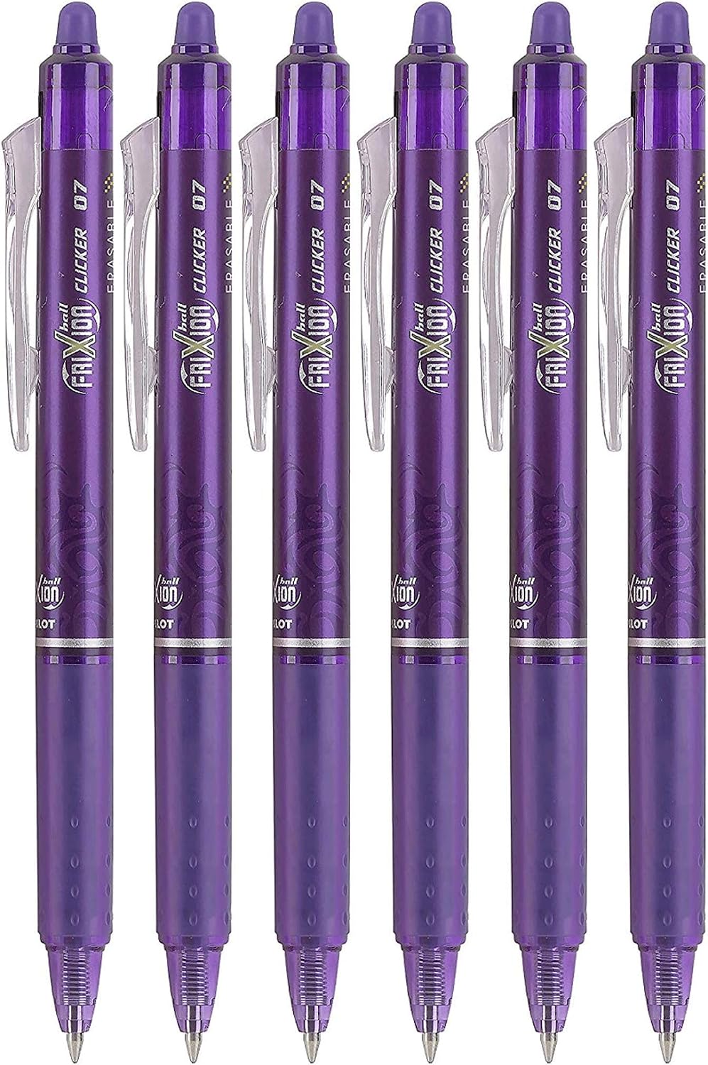 Pilot FriXion Clicker 0.7mm, Erasable Gel Pens, Fine Point, Purple Ink, Pack Of 6