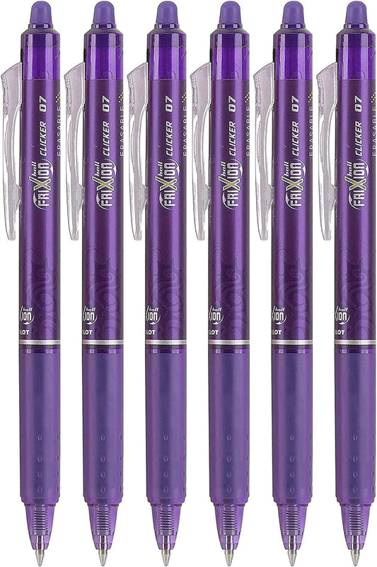 Pilot FriXion Clicker 0.7mm, Erasable Gel Pens, Fine Point, Purple Ink, Pack Of 6