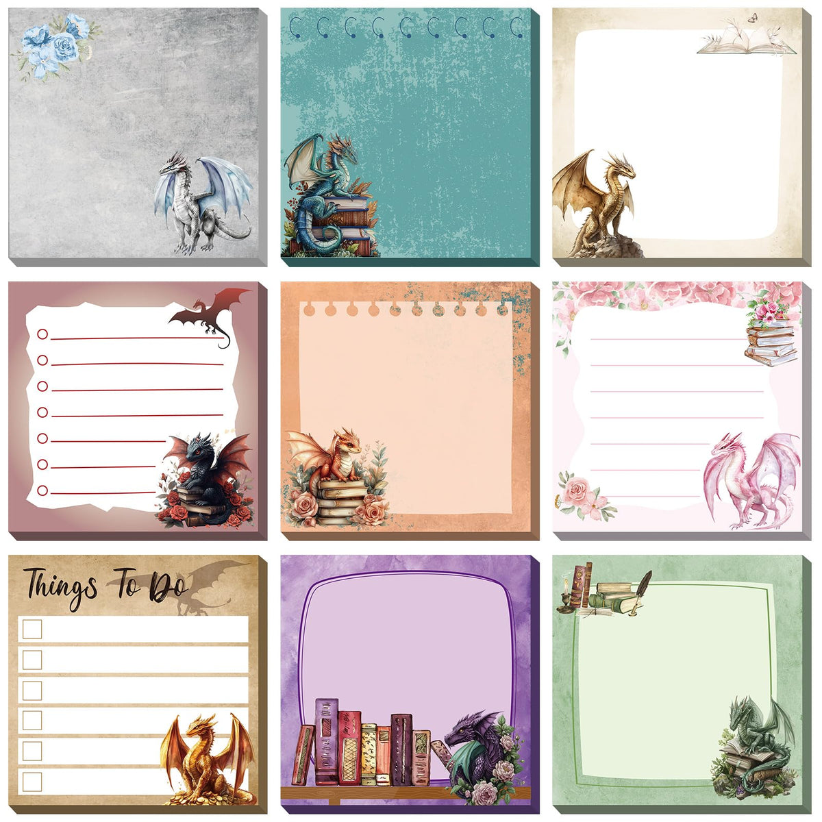 9 Pads Turtle Sticky Notes, 3x3 Inch Cute Stick Notepads