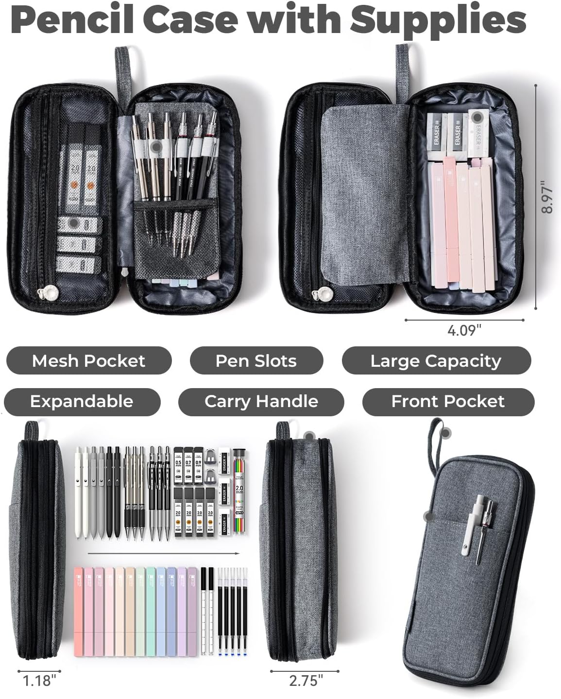 Four Candies School Supplies with Pencil Case, 45ct Black