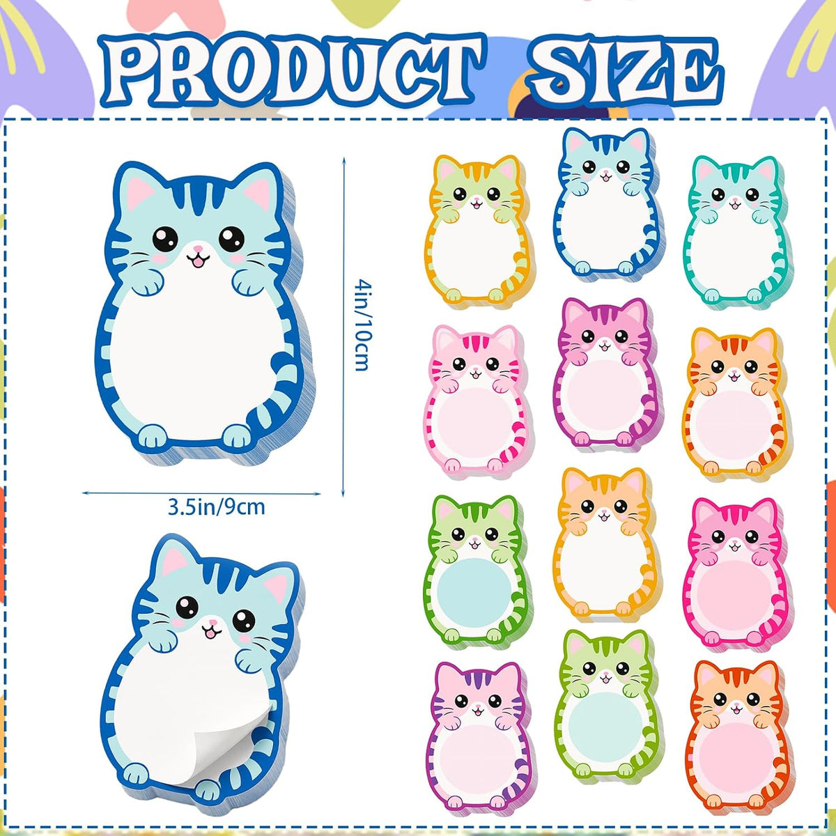 12 Pcs Cat Sticky Notes Cute Cat Shaped Note Pads Colorful Animal Self Sticky Post Notes Cute Cat Memo Sticky Tabs for School Office Home Stationery Supplies Party Favors
