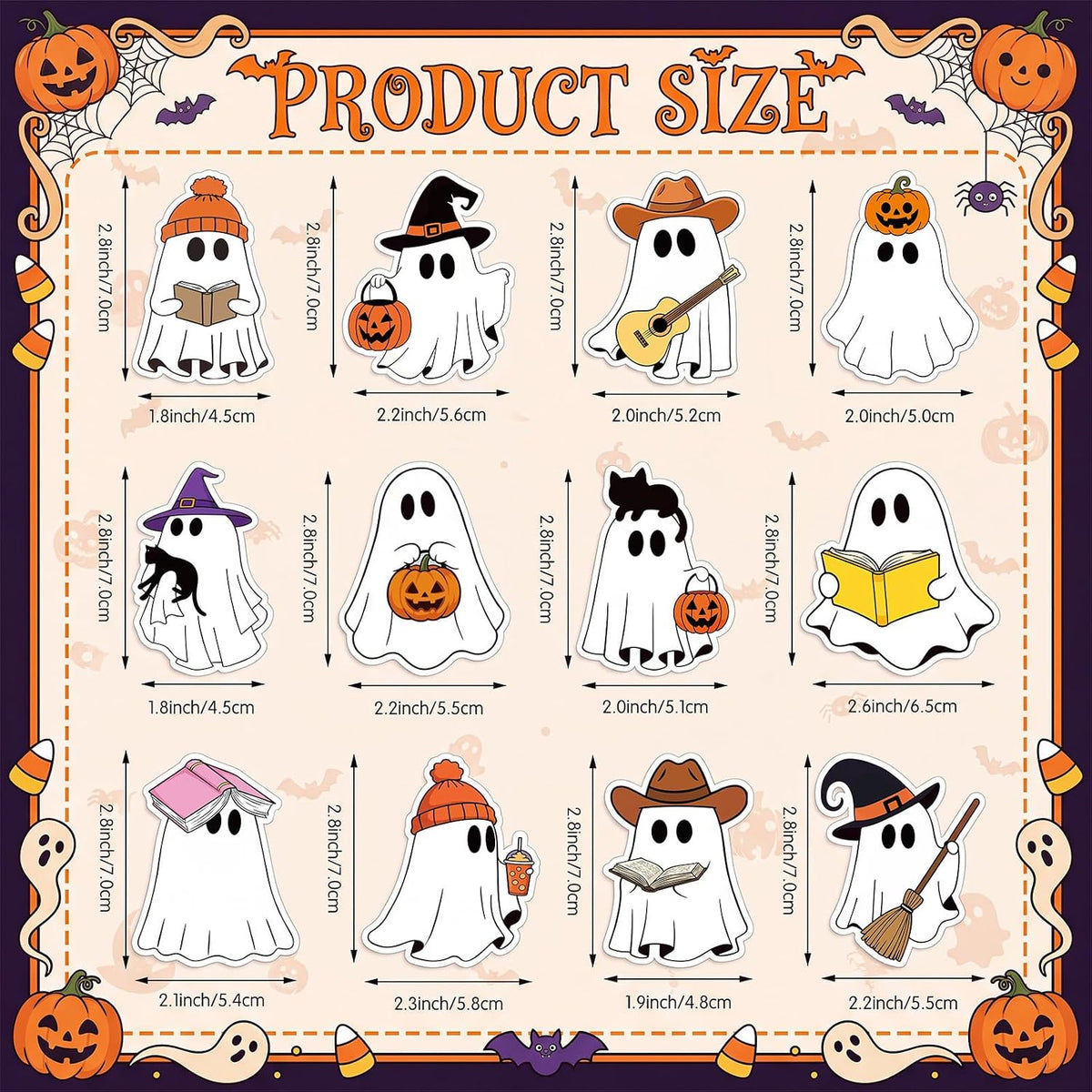 Eaasty 24 Pads Halloween Sticky Notes, 12 Ghost Designs, 720 Sheets