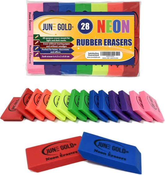 June Gold 28 Neon Colored Rubber Erasers