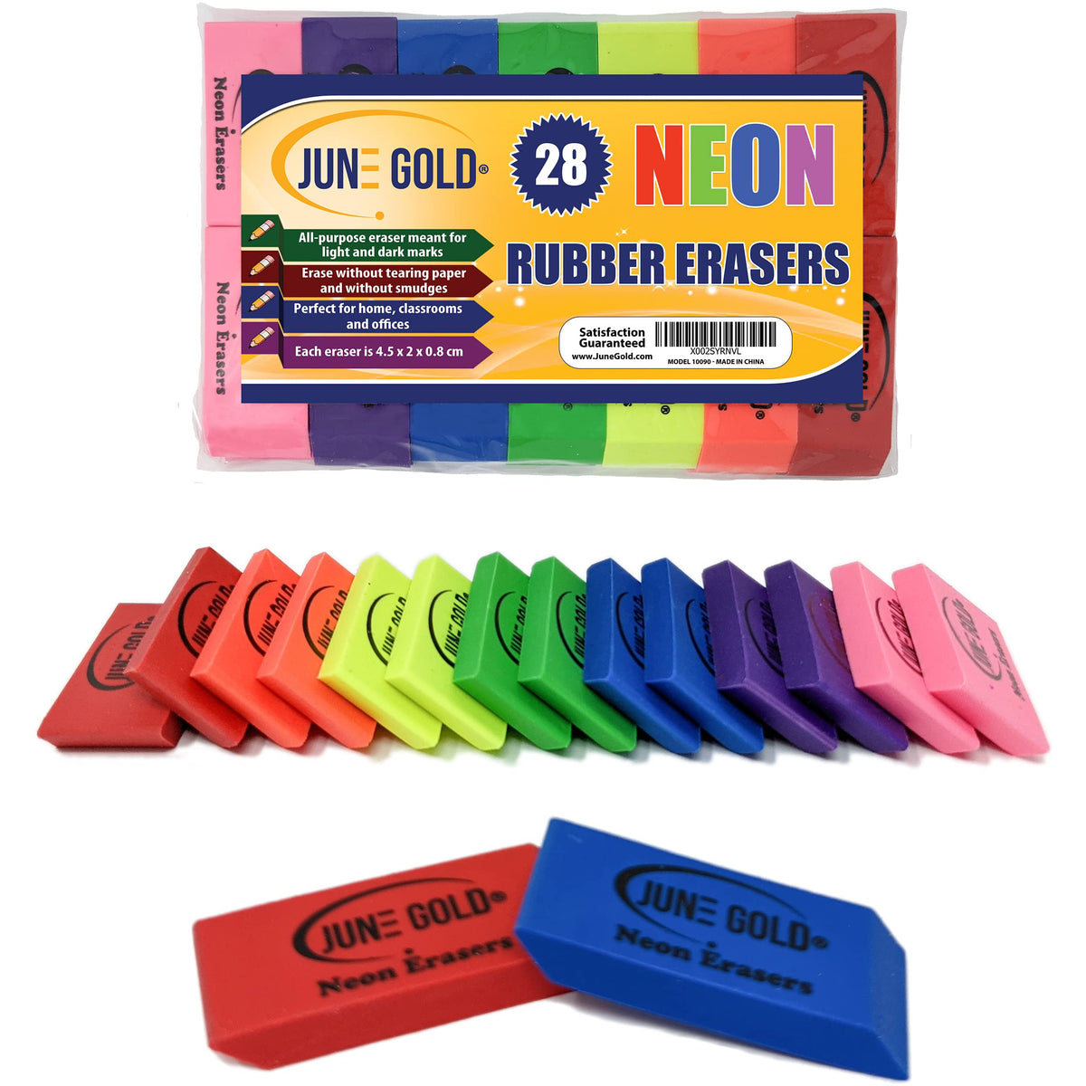 June Gold 28 Neon Colored Rubber Erasers