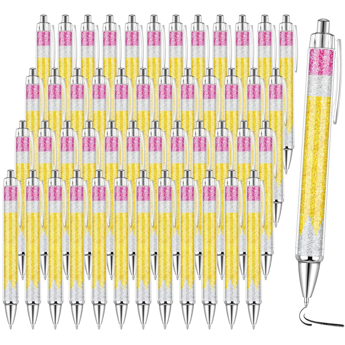 24 Pcs Back to School Glitter Ballpoint Pens Pencil Design Ballpoint Pens for Back to School Teachers and Classmates Stationery Classroom Accessories
