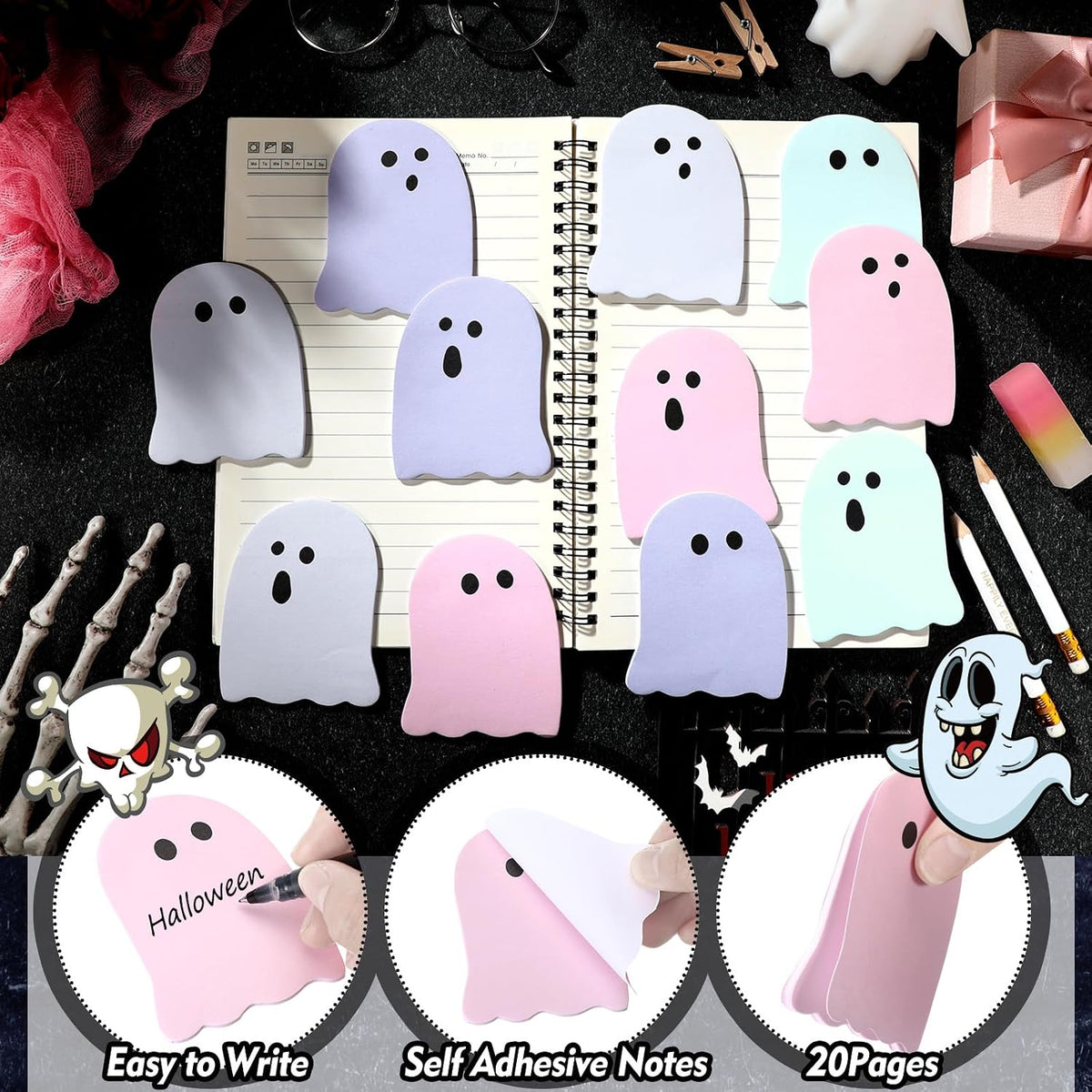 Zhanmai 1200 Pcs Halloween Ghost Sticky Notes Bulk