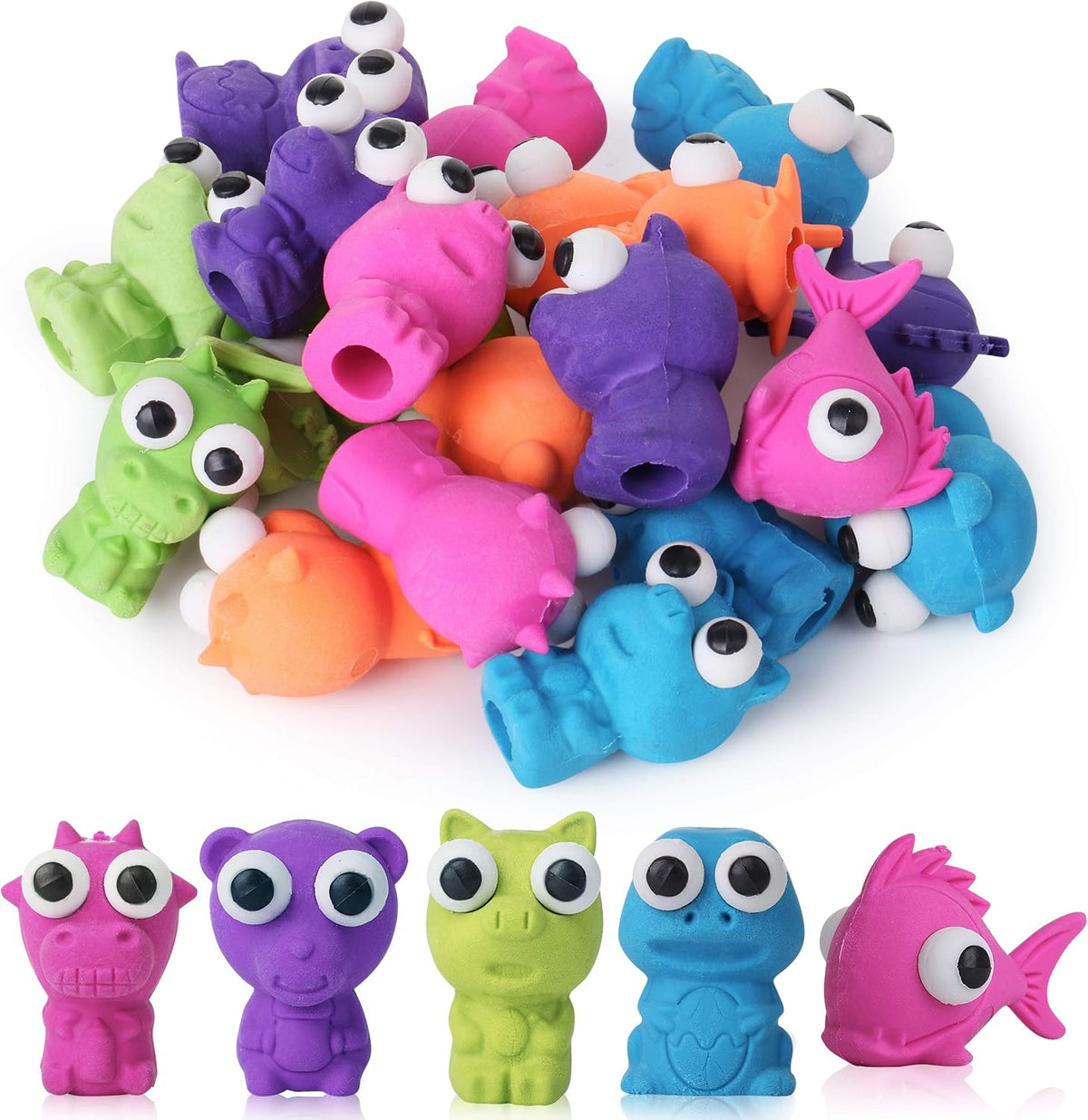 Mr. Pen- Animal Pencil Top Eraser, 20 Pack, 5 Assorted Styles