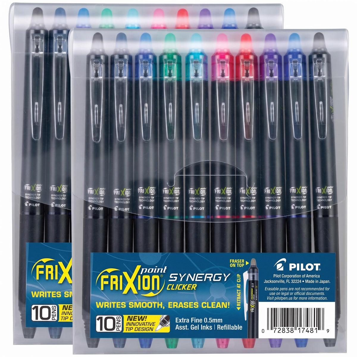 PILOT FriXion Synergy Clicker Erasable Gel Pens, 0.5mm, Assorted, 7-Pack