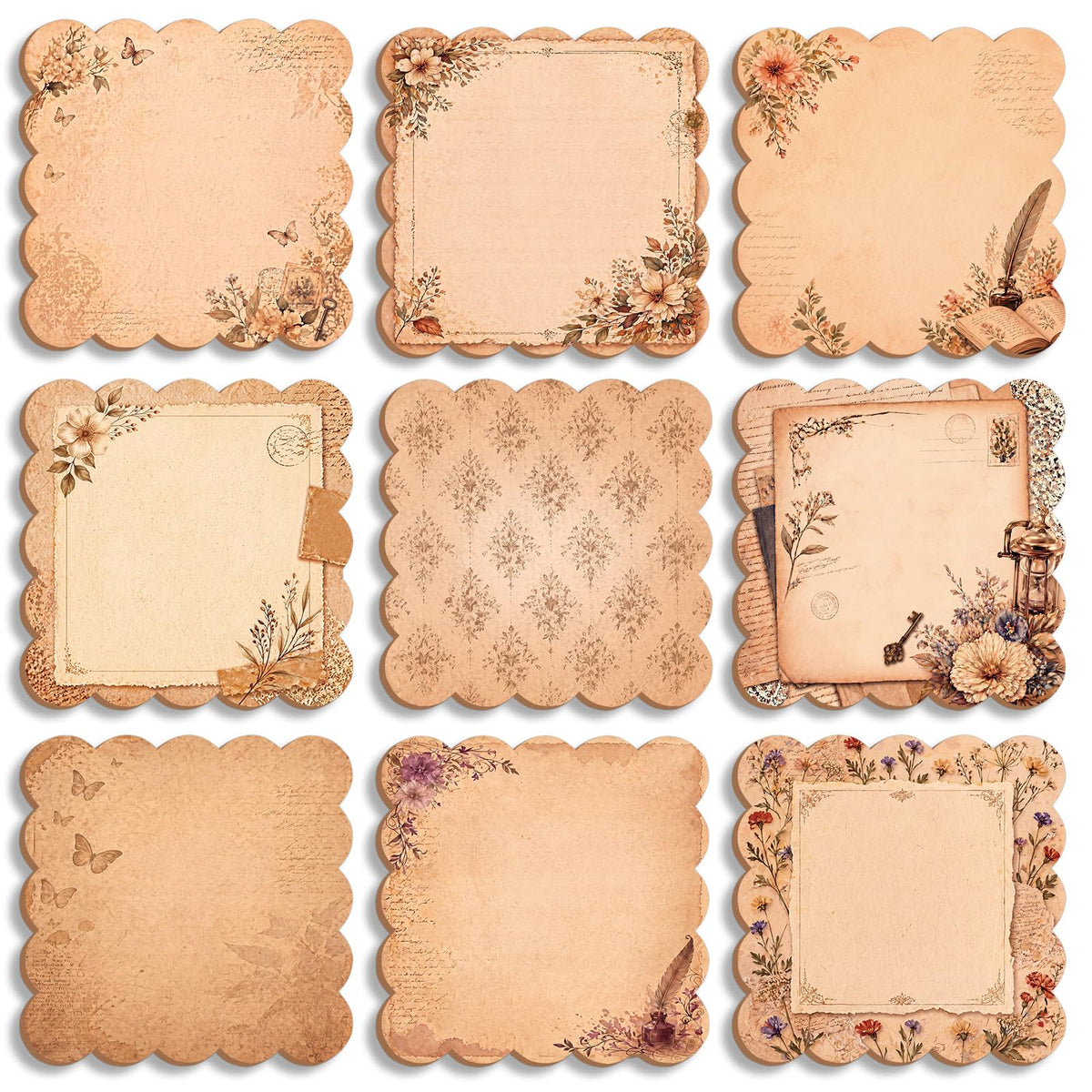 9 Pcs Scalloped Sticky Notes 3x3 Inch,Watercolor