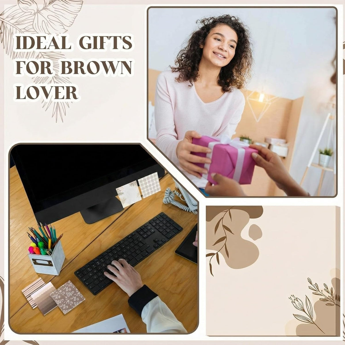 9 Pads Aesthetic Brown Sticky Notes, 3 x 3 Inch Pastel Notepads