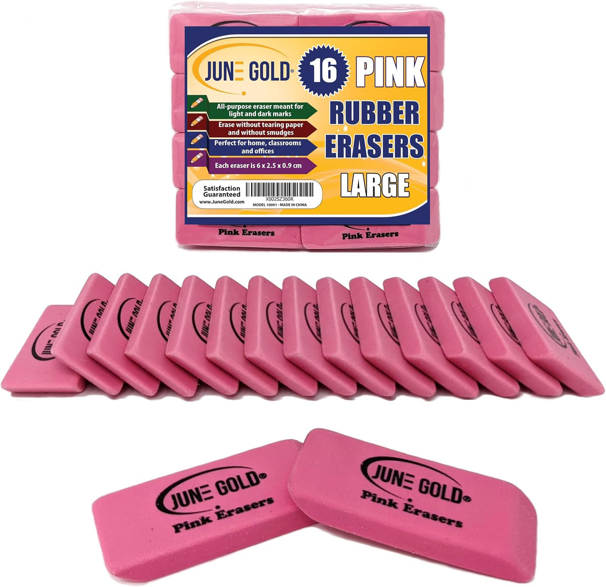 June Gold 28 Neon Colored Rubber Erasers