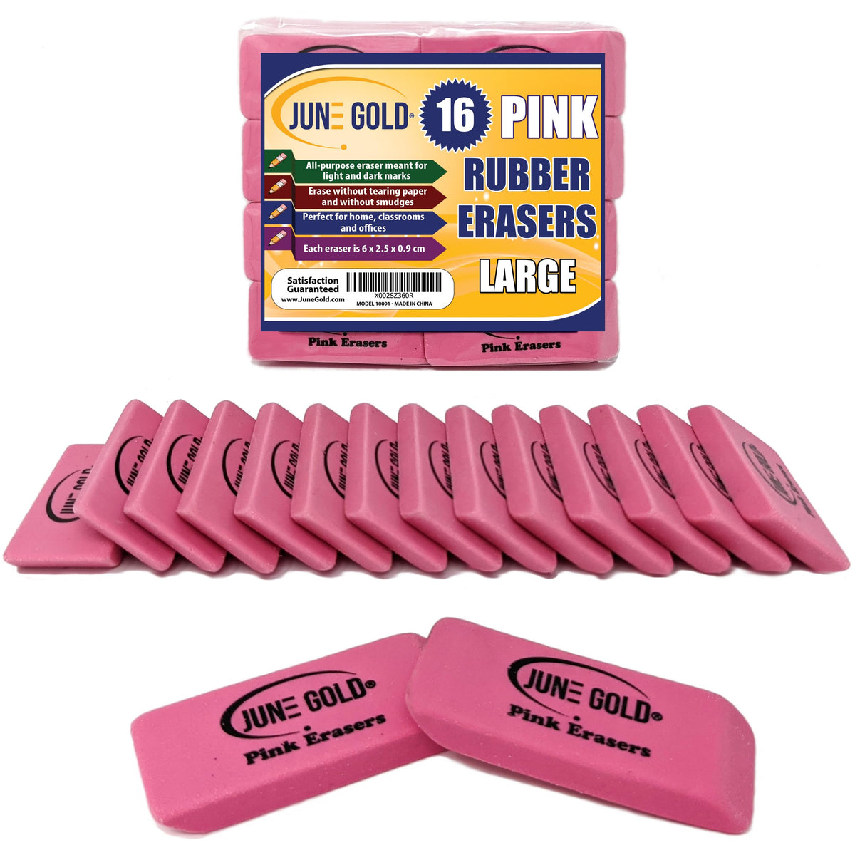 June Gold 28 Neon Colored Rubber Erasers