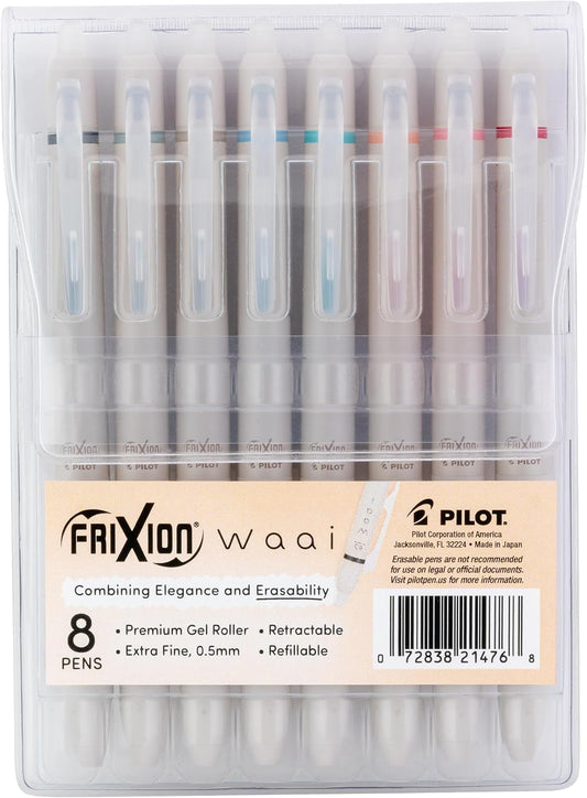 PILOT FriXion Waai Erasable Gel Ink Pens 0.5mm, Assorted Color Inks, 8-Pack
