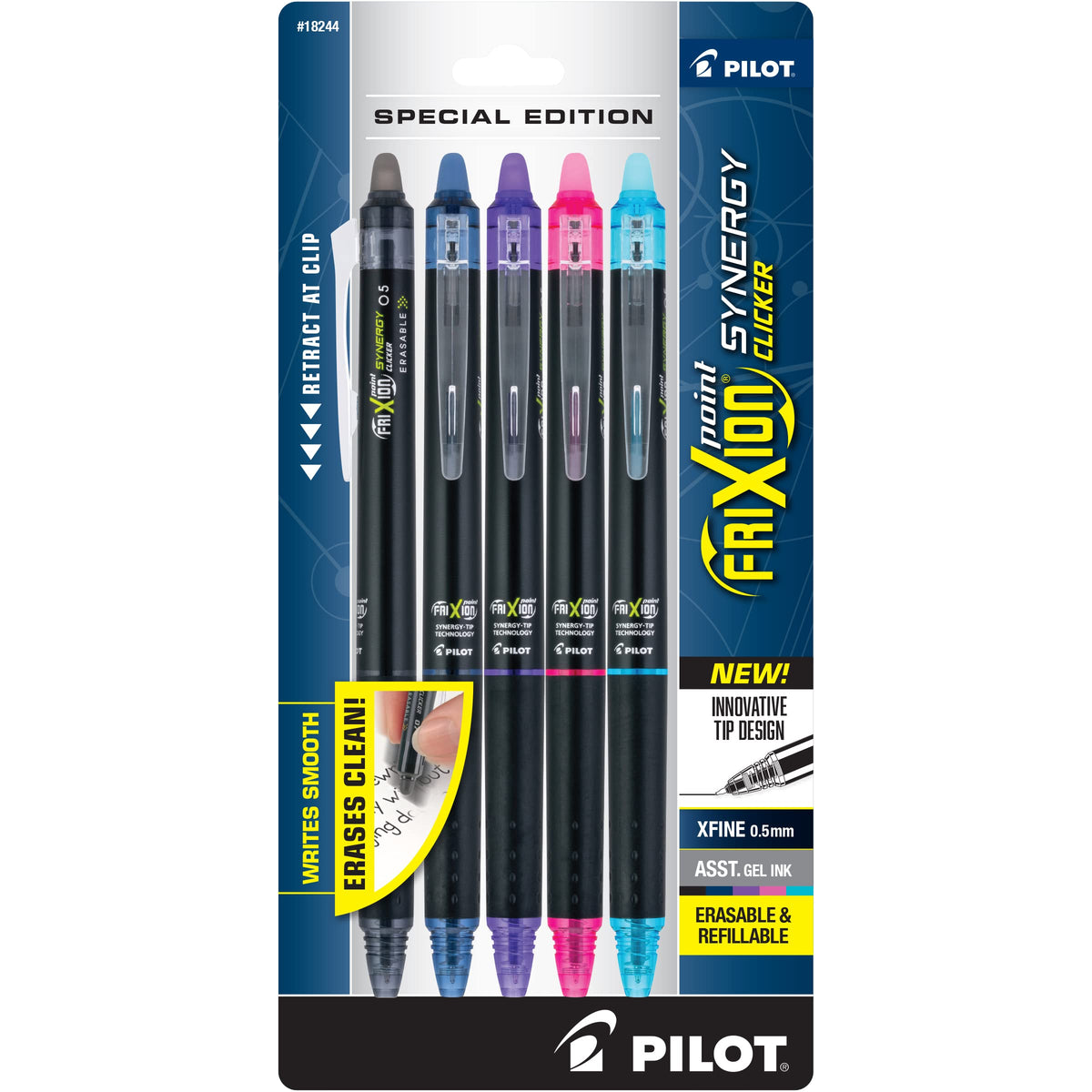 PILOT FriXion Synergy Clicker Erasable Gel Pens, 0.5mm, Assorted, 7-Pack