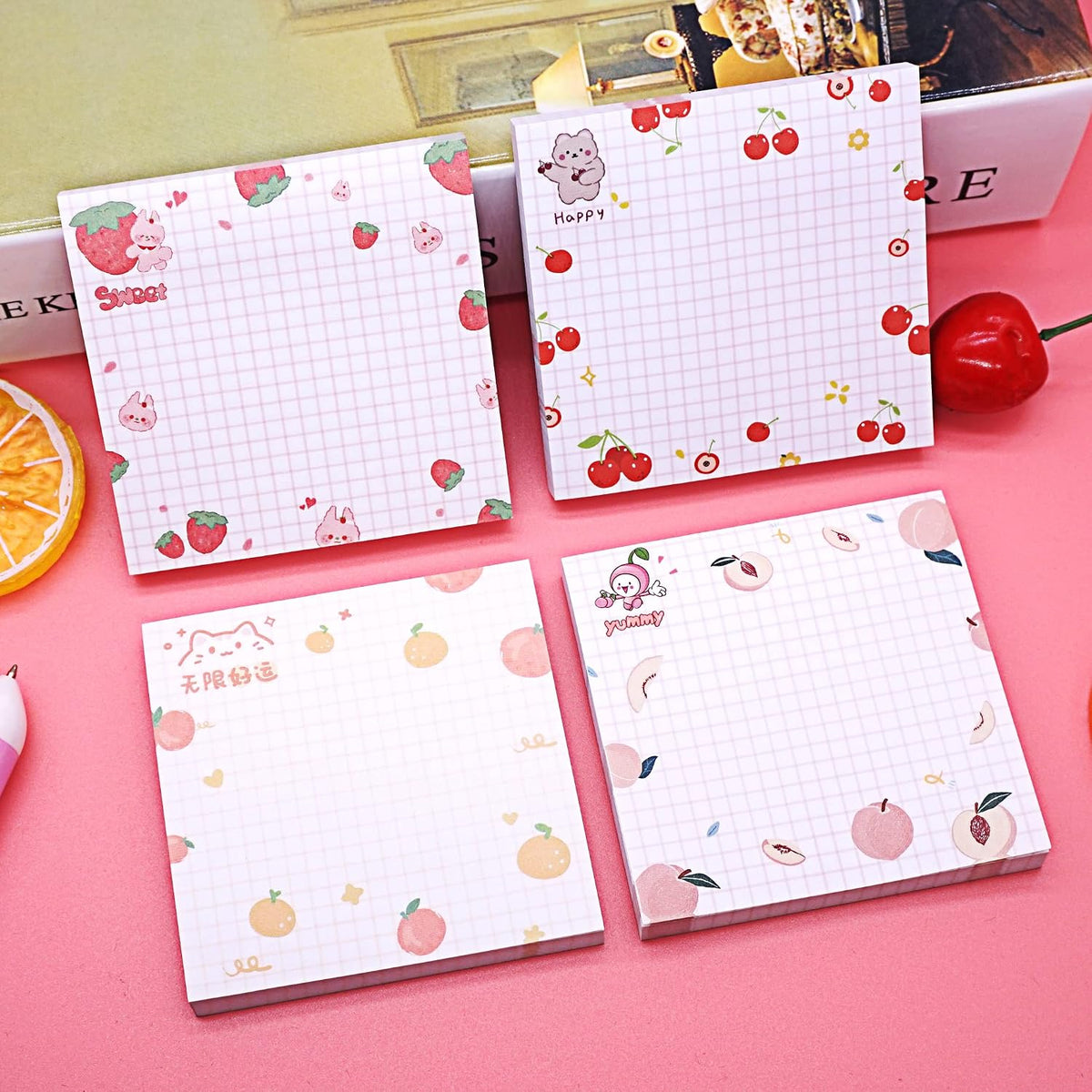 Cute Kawaii Sticky Notes 3.1x3.1in 4Pads 80Sheets/Pad