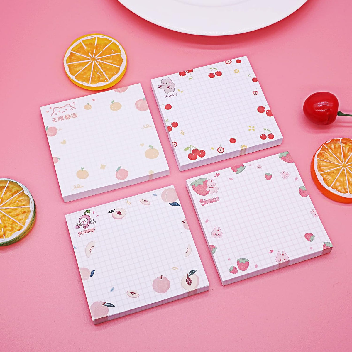 Cute Kawaii Sticky Notes 3.1x3.1in 4Pads 80Sheets/Pad