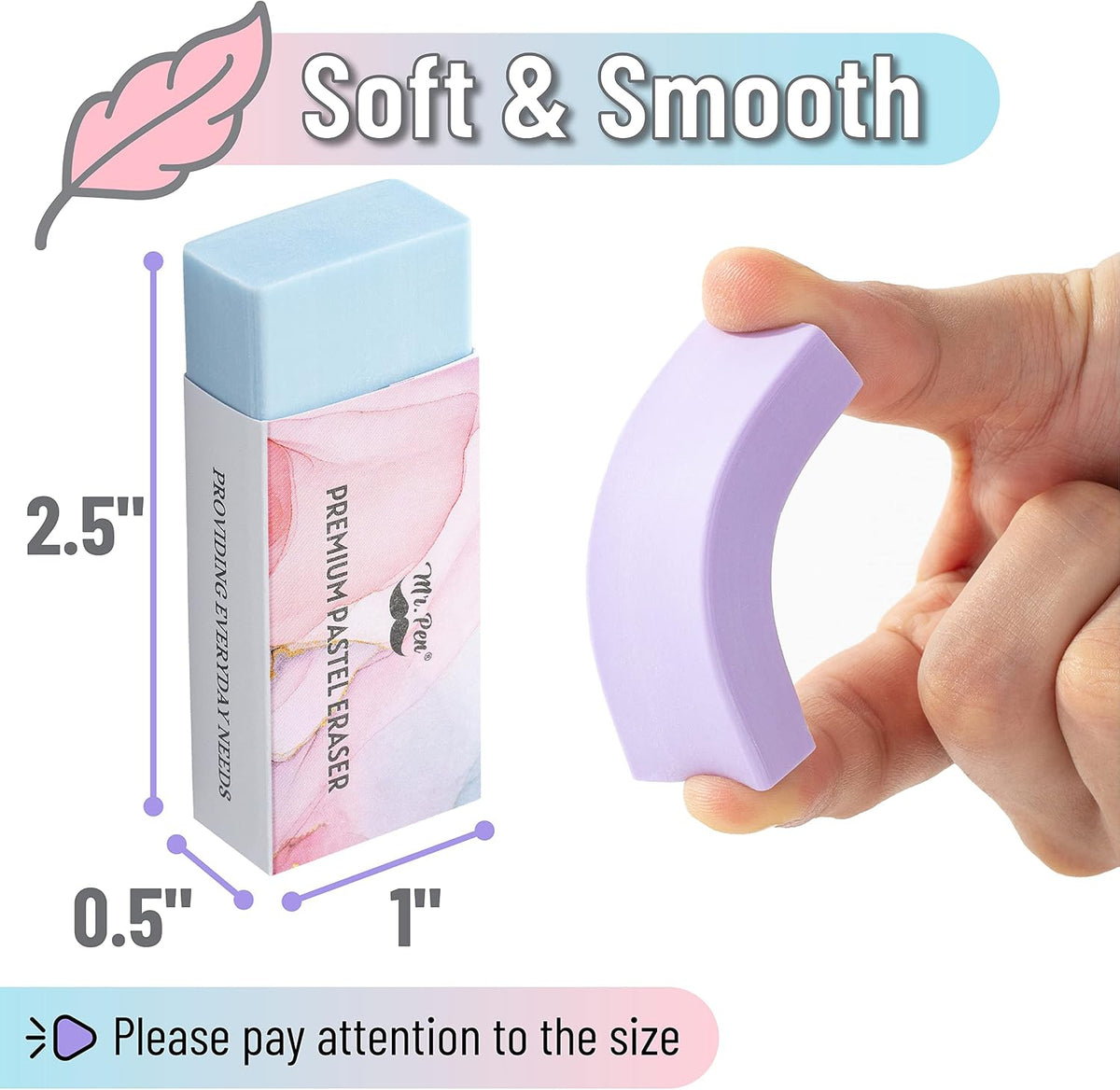 Mr. Pen- Pencil Eraser, 10 Pack, Pastel Colors
