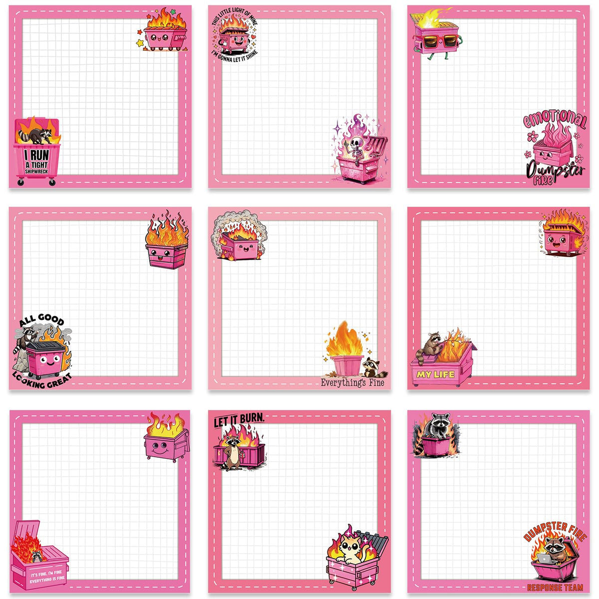 Pink Blue Aesthetic Sticky Notes 3x3 Gifts for Students 9-Pack