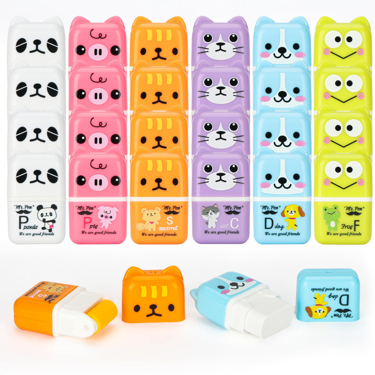 Mr. Pen- Cute Animal Eraser with Clean Up Roller and Cover, 6 Pack, Latex-Free, Rubber Pencil Erasers with Collector Rollers for Teens & Kids, Teacher, Classroom, School Supplies, Party Favor