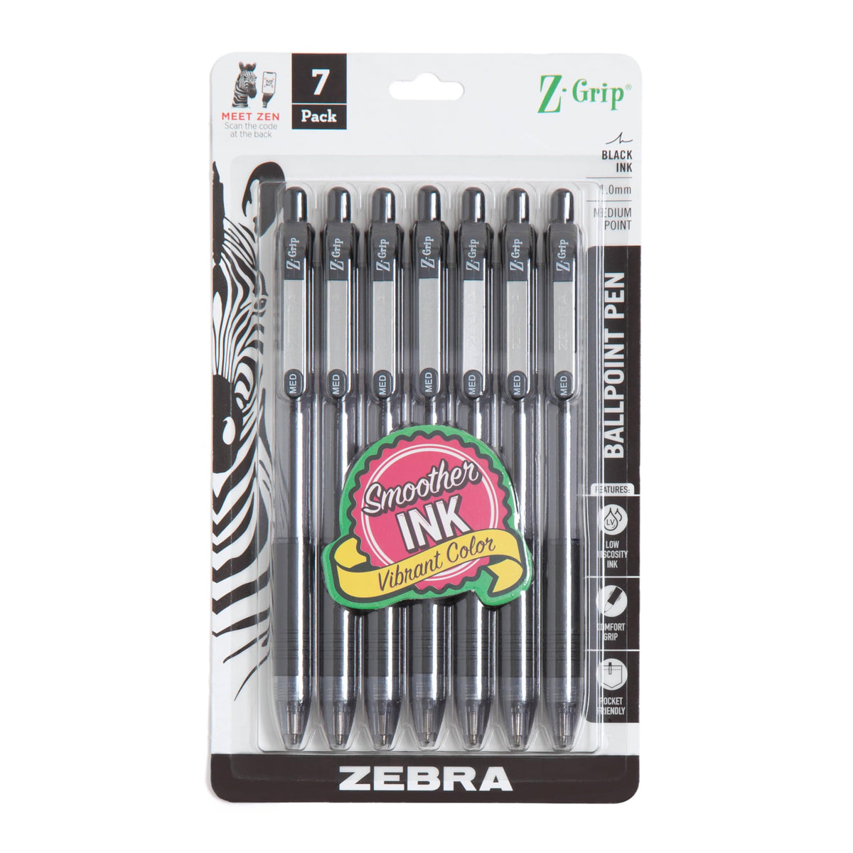 Zebra Pen Z-Grip Retractable Ballpoint Pen, Black Ink, 1.0mm, 10-Pack