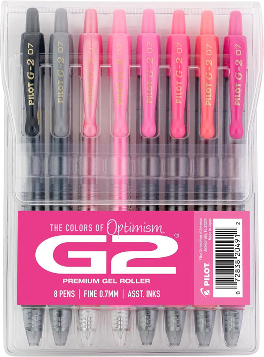 PILOT G2 Premium Gel Roller Pens, G2 Boost Pink, Fine Point 0.7mm, 8-Pack