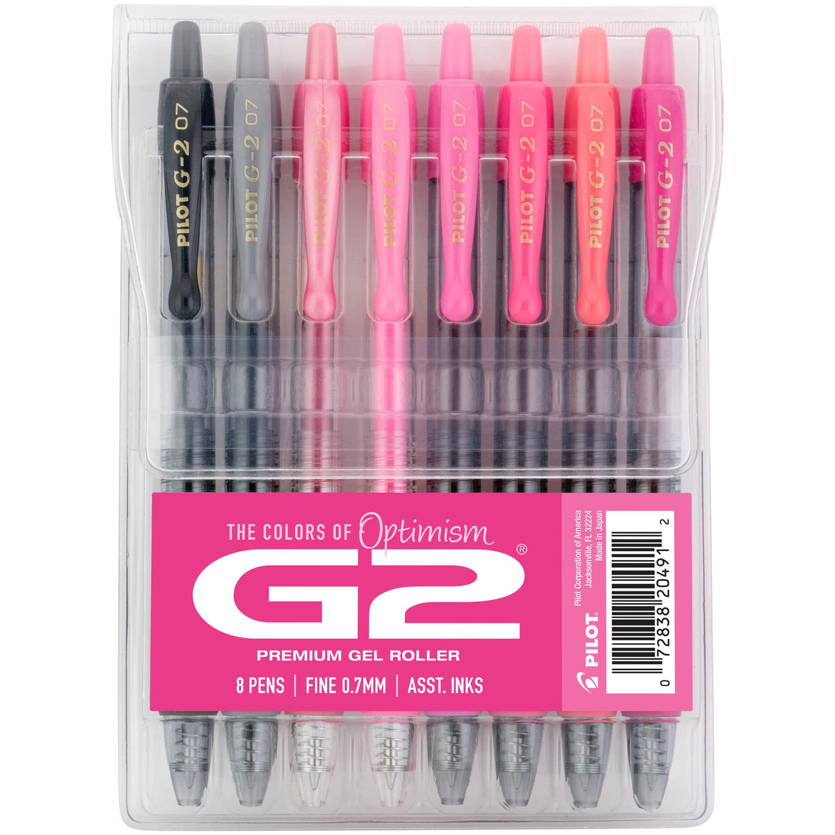 PILOT G2 Premium Gel Roller Pens, G2 Boost Pink, Fine Point 0.7mm, 8-Pack