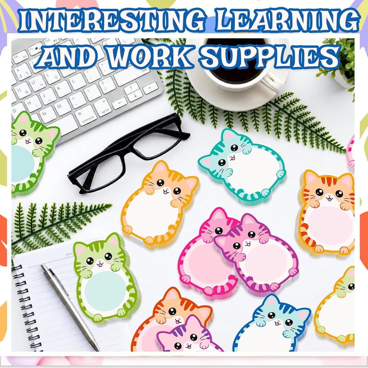 12 Pcs Cat Sticky Notes Cute Cat Shaped Note Pads Colorful Animal Self Sticky Post Notes Cute Cat Memo Sticky Tabs for School Office Home Stationery Supplies Party Favors
