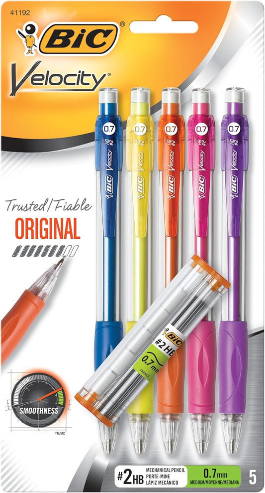 BIC Velocity Mechanical Pencils, Colorful Barrels, Medium Point, 5-Count