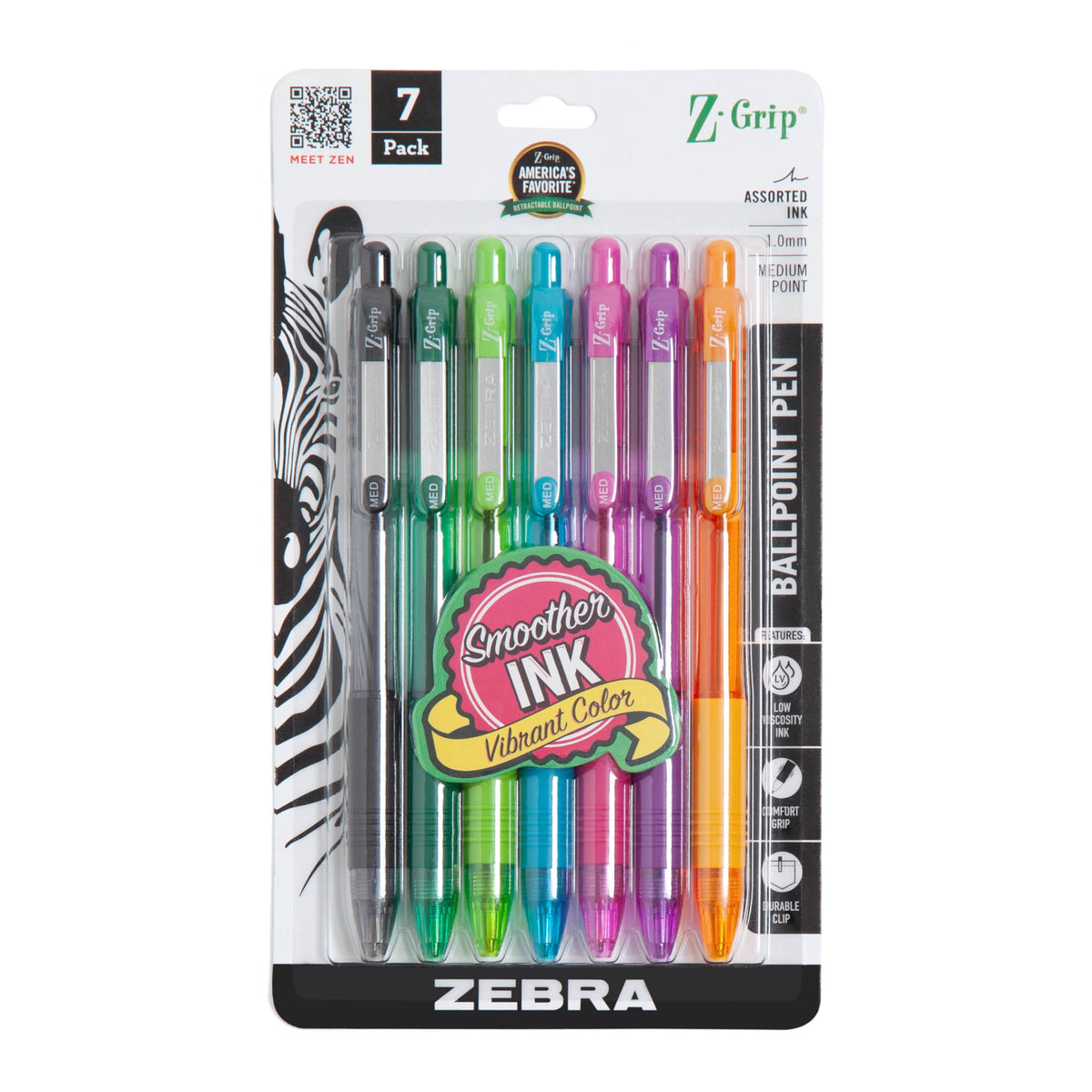 Zebra Pen Z-Grip Retractable Ballpoint Pen, Black Ink, 1.0mm, 10-Pack