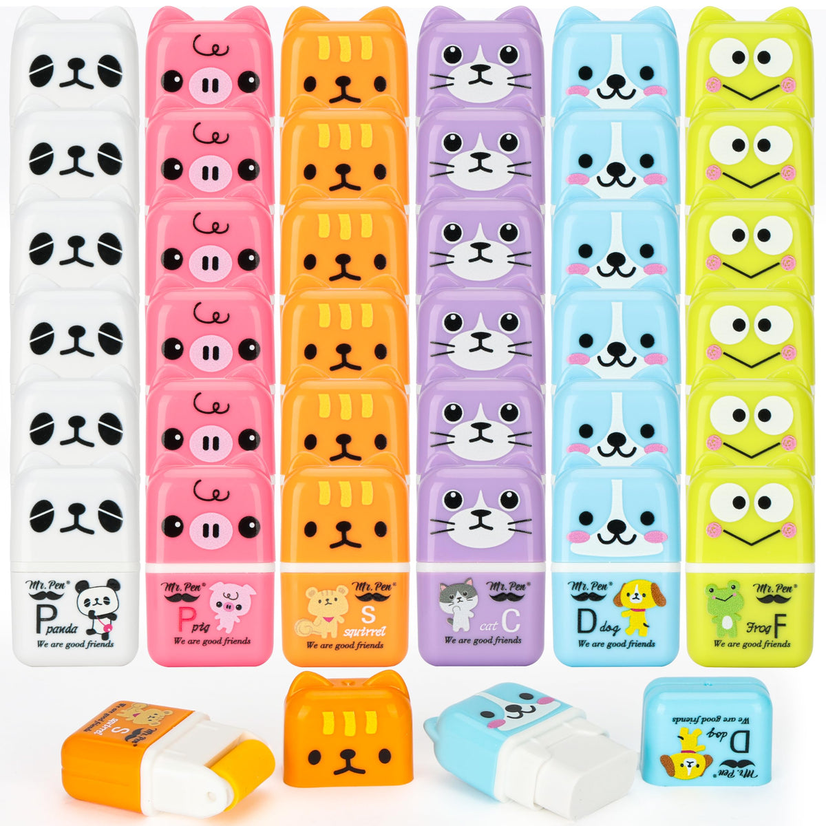 Mr. Pen- Cute Animal Eraser with Clean Up Roller and Cover, 6 Pack, Latex-Free, Rubber Pencil Erasers with Collector Rollers for Teens & Kids, Teacher, Classroom, School Supplies, Party Favor
