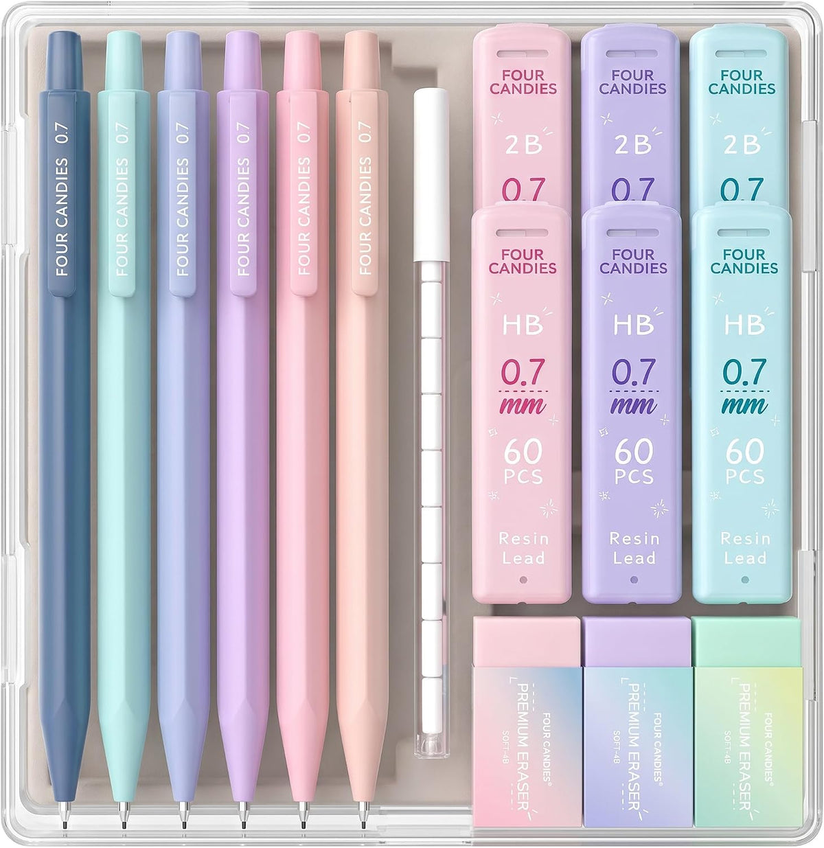 Four Candies Cute Mechanical Pencil Set, 0.7mm Medium Point, 6-Count Pack