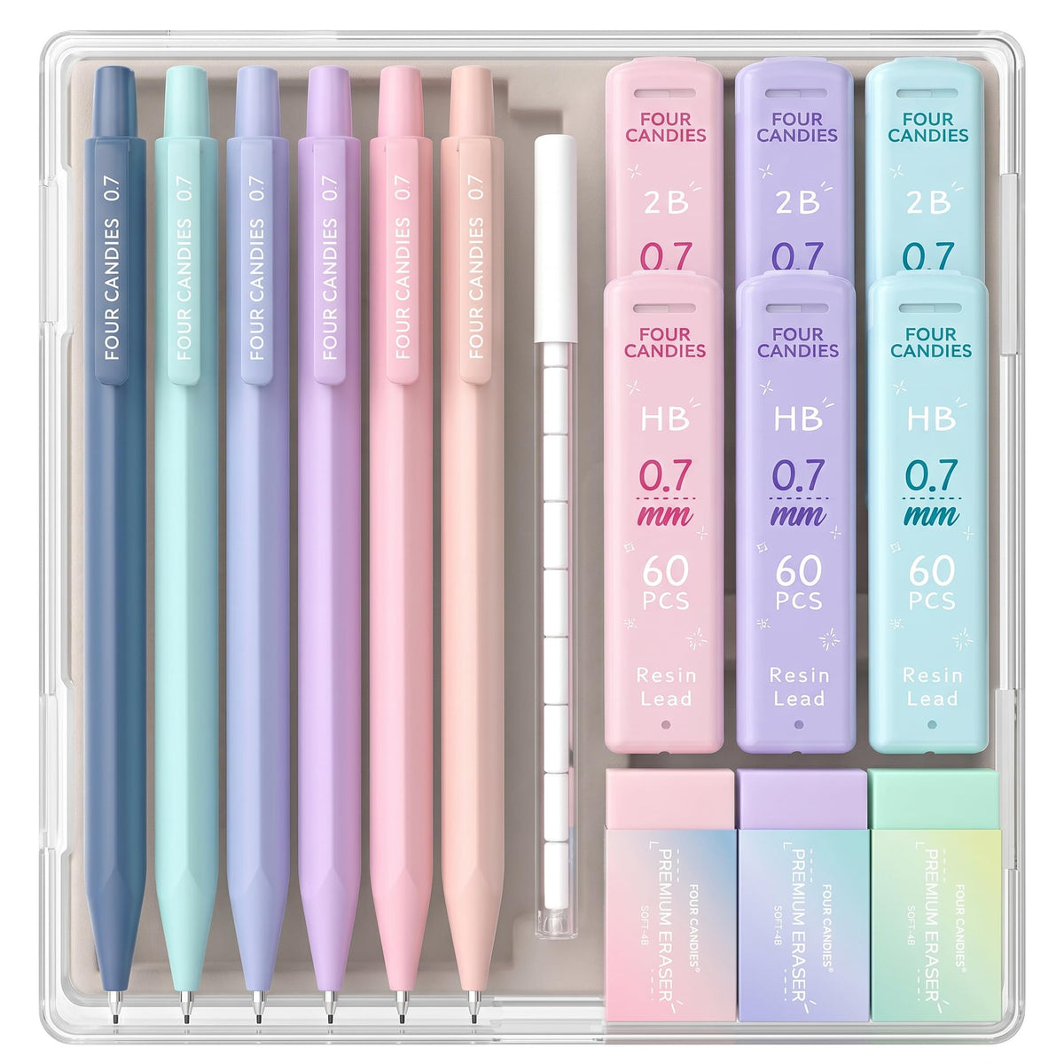 Four Candies Cute Mechanical Pencil Set, 0.7mm Medium Point, 6-Count Pack