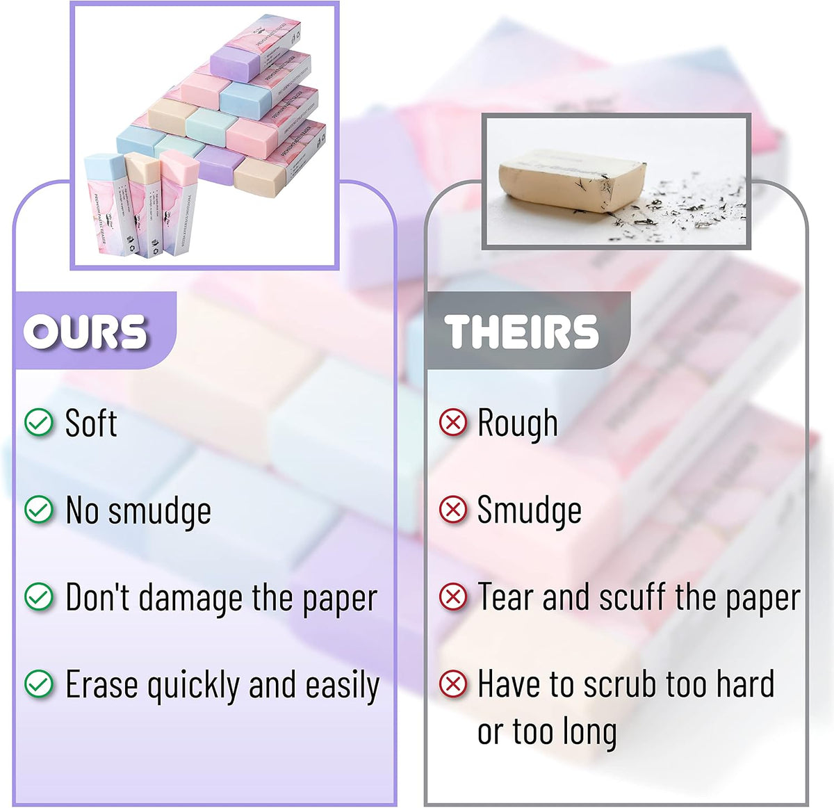 Mr. Pen- Pencil Eraser, 10 Pack, Pastel Colors