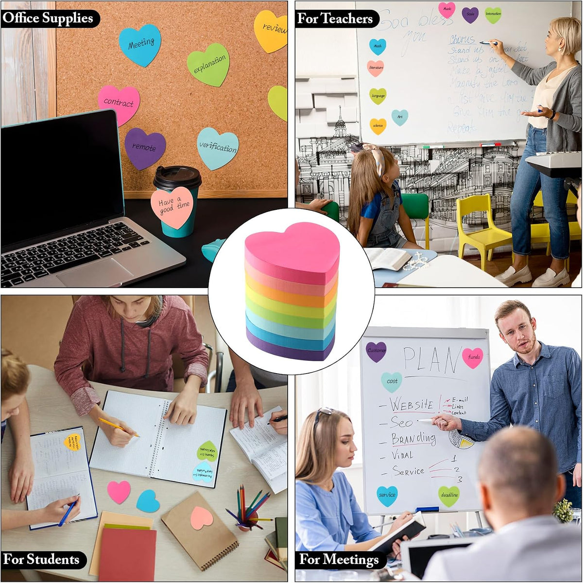 Heart Sticky Notes 8 Colors 800 Sheets Office School Teacher Supplies