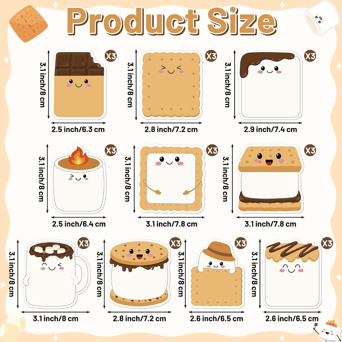 CJiangpo 30Pcs Marshmallow Funny Sticky Notes Pads Camping Party Favors