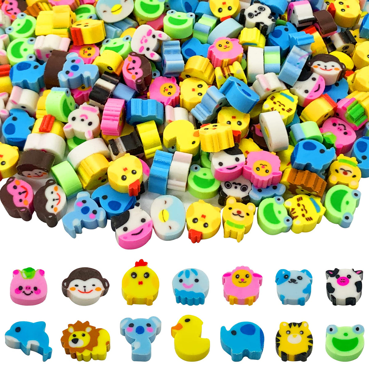 300 Pieces Animal Mini Erasers Assortment Novelty Pencil Erasers Bulk for Rewards Prizes Gift Filler