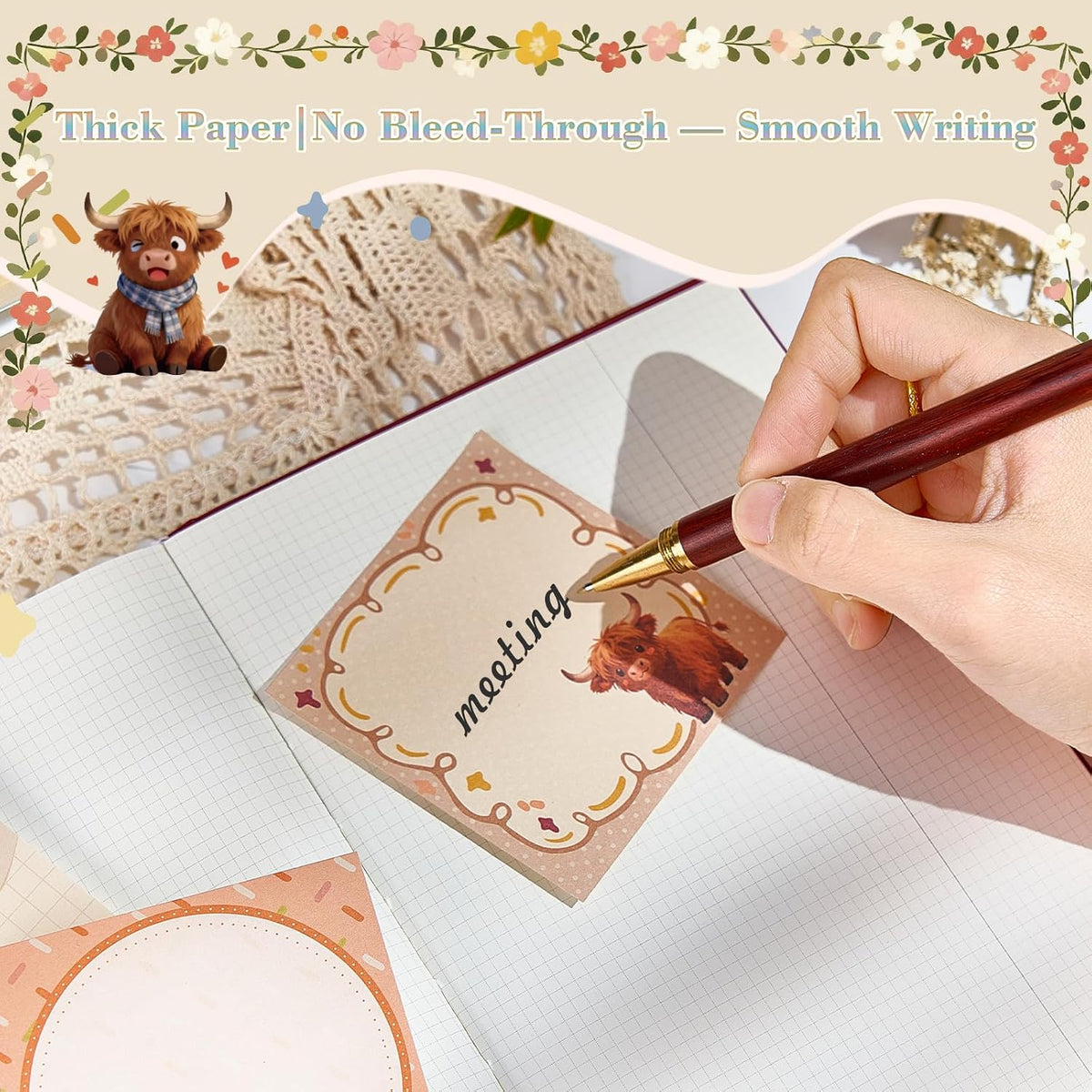 Highland Cow Sticky Notes, 3x3 Inch, 9 Pads, Cute Animal Post It Notes
