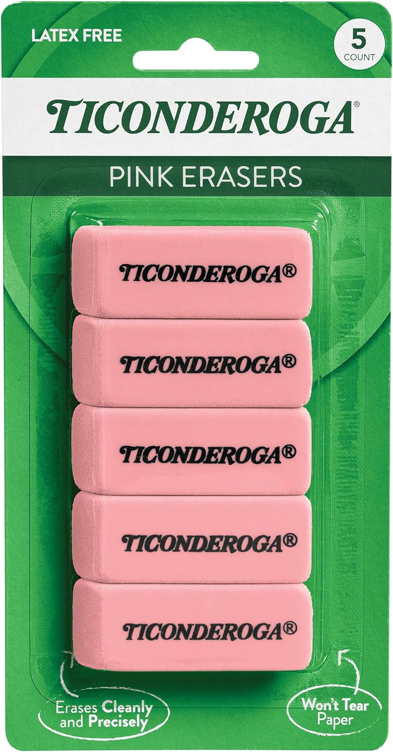 Ticonderoga Wedge Erasers, Pink, 5/Pack