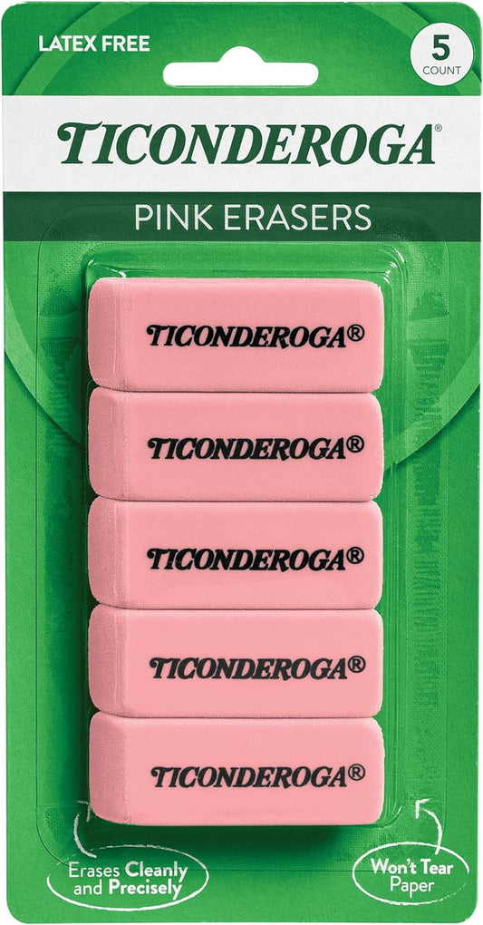 Ticonderoga Wedge Erasers, Pink, 5/Pack