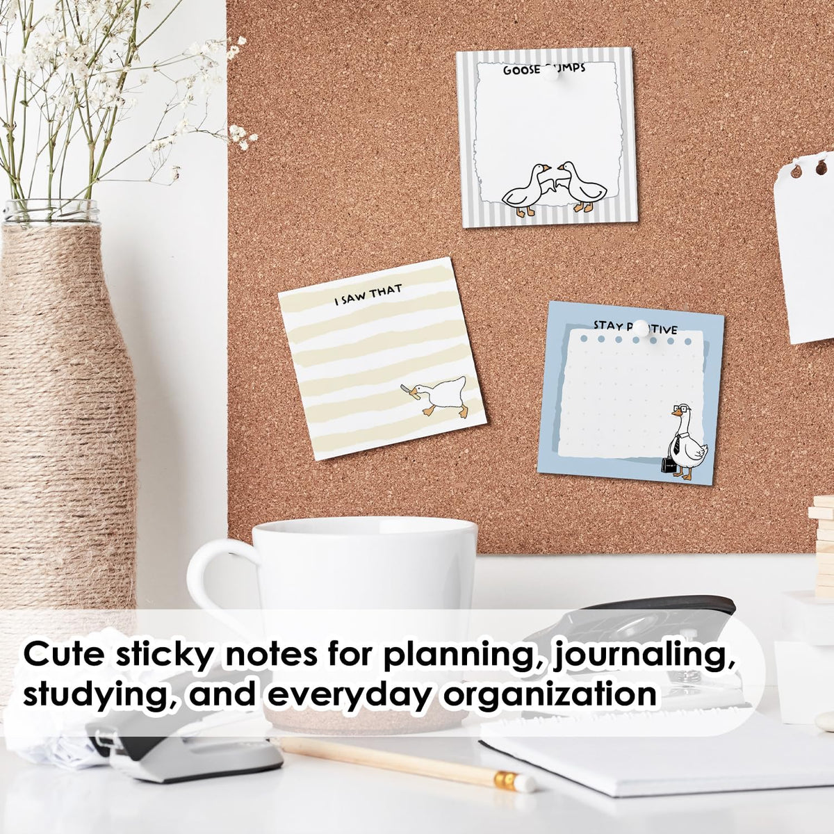 Funny Sticky Notes 3x3, Cute Goose Sticky Notes 4 Pads, Sarcastic Office Gifts Self-Stick Notepads for Work School Study