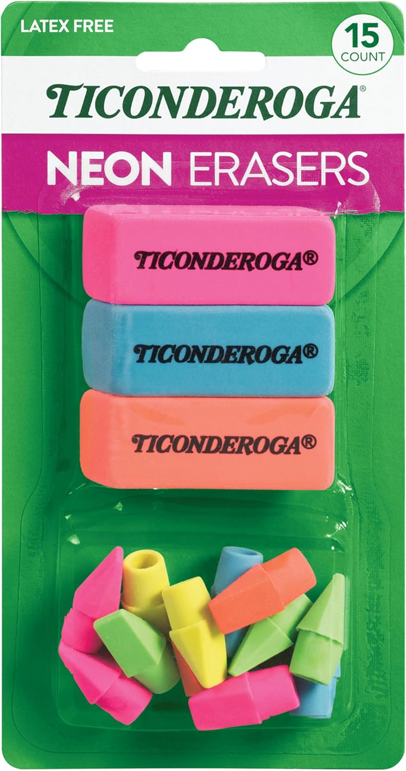 Ticonderoga Erasers, Neon, 15 Count (Pack of 8) (38931SP)